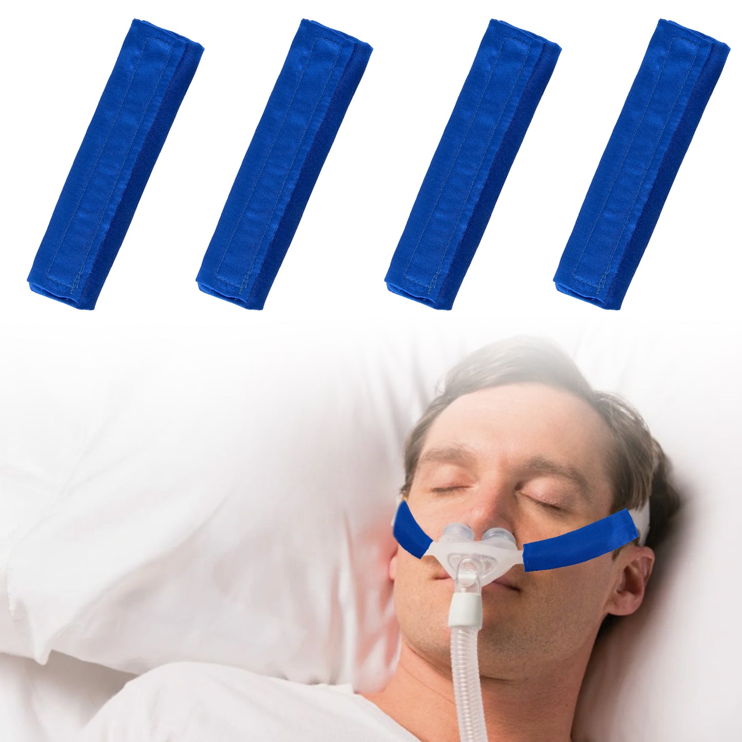 4 件装缎面 CPAP 带套、CPAP 带舒适垫、CPAP 面垫、舒适的 CPAP 耗材 通用且可重复使用的设计，可减少 CPAP 面罩头带 红色标记（蓝色）