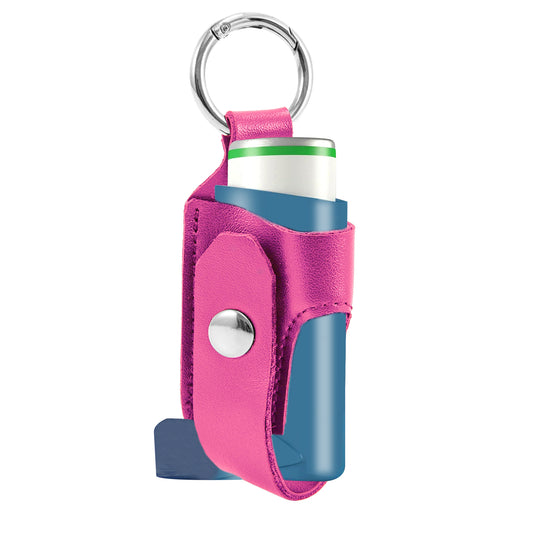 Asthma Inhaler Holder Carrying Holder for L-Shaped Inhaler PU Leather Protective Travel Handy Mini Holster for Adults and Kids,Carrying Case with Carabiner Clip（Inhaler Not Included ）