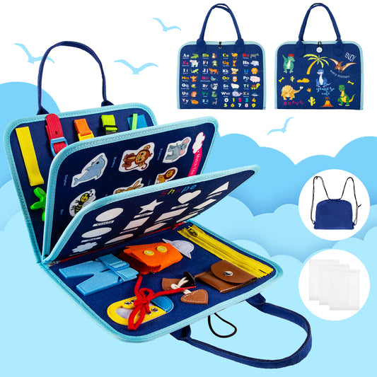 Busy Board for Toddlers,Montessori Toys Busy Book for 1 2 3 4 Year Old Girls & Boys Gifts.Educational Toys Learning Activities Baby Toddler Kids Sensory Travel Essential.Portable Bag+3 Pack Clear Bag