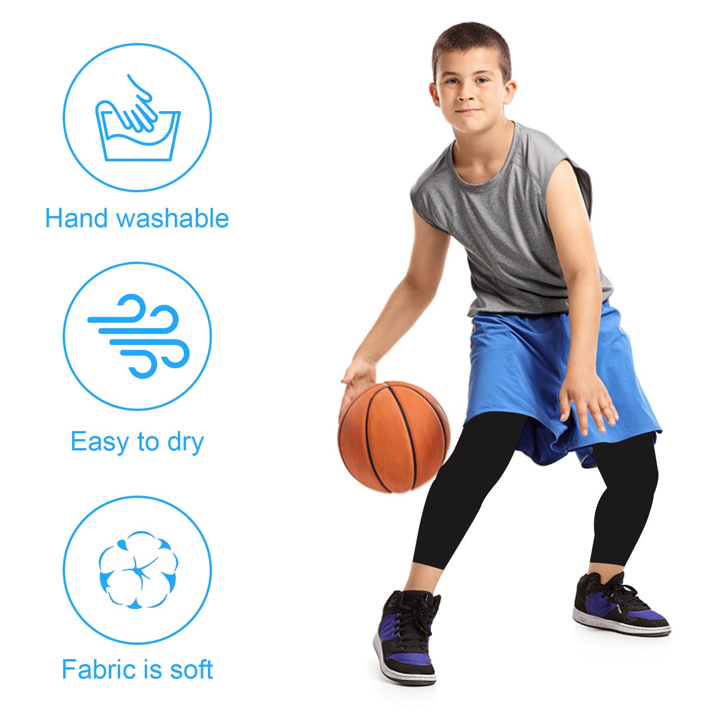 Kids Long Compression Leg Sleeves Non Slip UV Protection Thigh Calf for Youth Boy Girl Basketball,Running,Football Compression Sleeves for Legs,Leg Sleeves for Kids,Basketball Accessories for boys