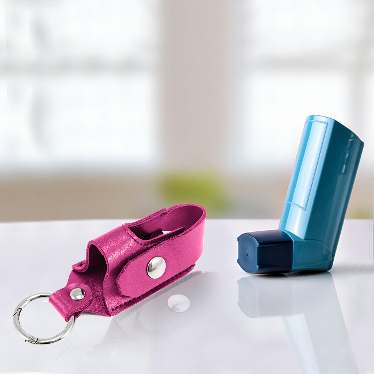 Asthma Inhaler Holder Carrying Holder for L-Shaped Inhaler PU Leather Protective Travel Handy Mini Holster for Adults and Kids,Carrying Case with Carabiner Clip（Inhaler Not Included ）