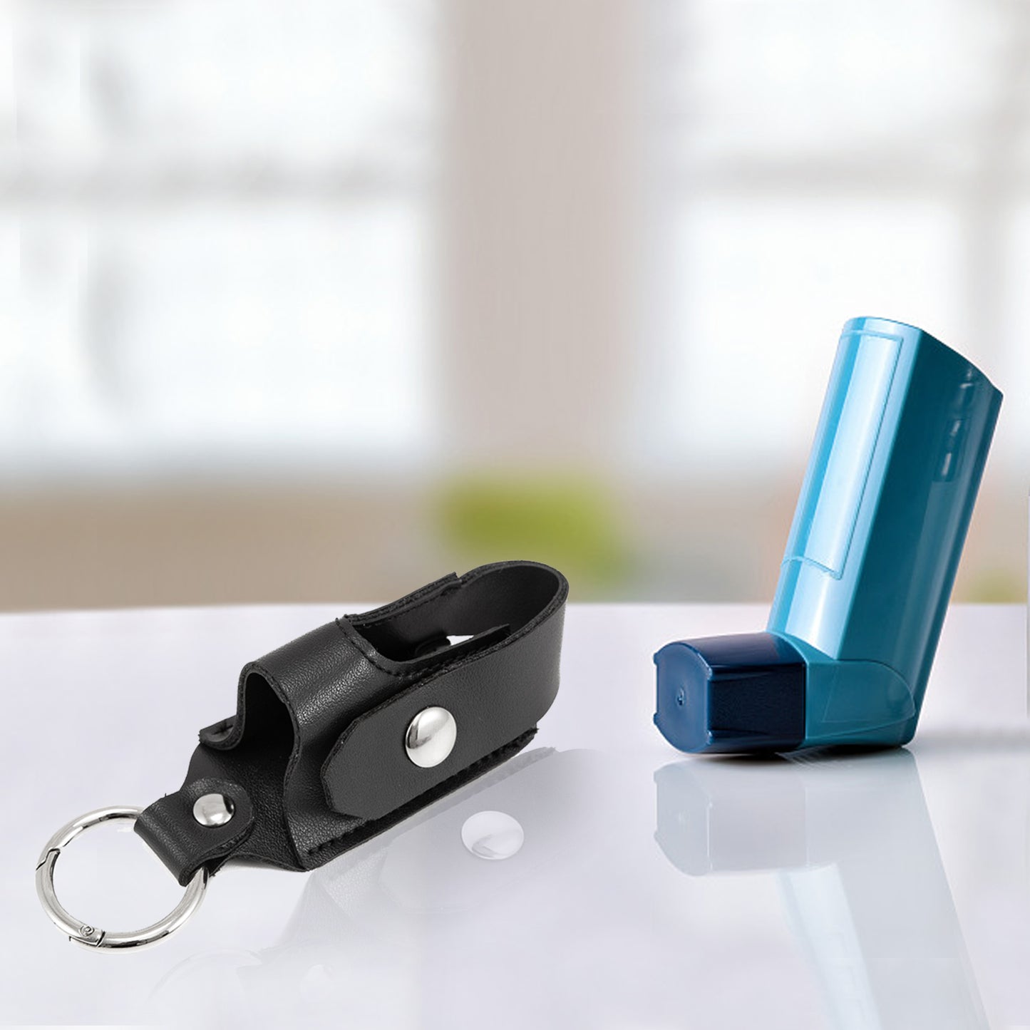 Asthma Inhaler Holder Carrying Holder for L-Shaped Inhaler PU Leather Protective Travel Handy Mini Holster for Adults and Kids,Carrying Case with Carabiner Clip（Inhaler Not Included ） (Black)