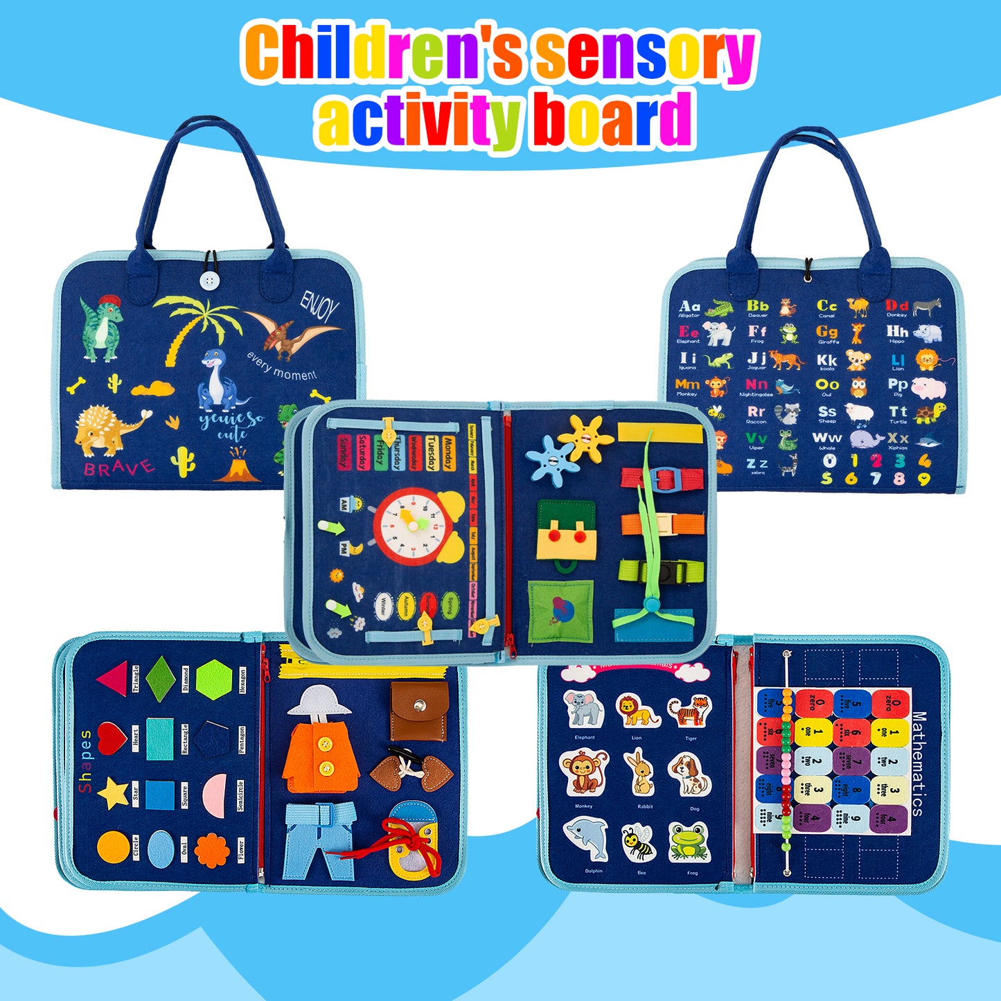 Busy Board for Toddlers,Montessori Toys Busy Book for 1 2 3 4 Year Old Girls & Boys Gifts.Educational Toys Learning Activities Baby Toddler Kids Sensory Travel Essential.Portable Bag+3 Pack Clear Bag