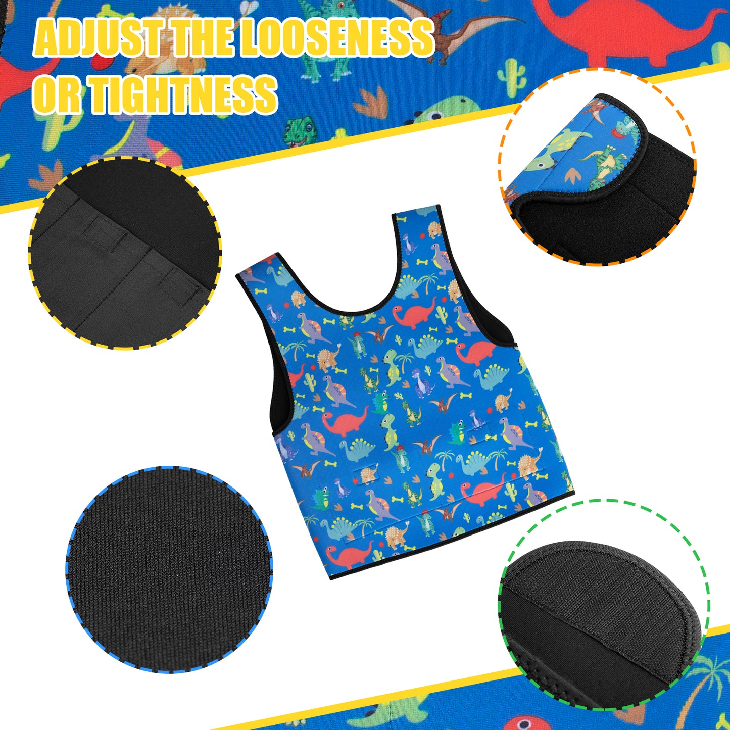 Weighted Vest for Kids with Sensory Issues,Weighted Compression Vest for Children with Autism, ADHD, SPD, Sensory Overload,Autism Sensory Products-Not Include Removable Weights, Dinosaur