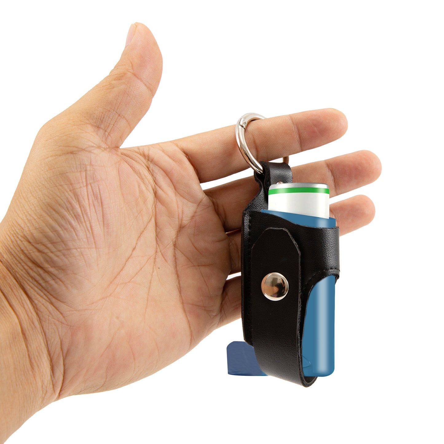 Asthma Inhaler Holder Carrying Holder for L-Shaped Inhaler PU Leather Protective Travel Handy Mini Holster for Adults and Kids,Carrying Case with Carabiner Clip（Inhaler Not Included ） (Black)