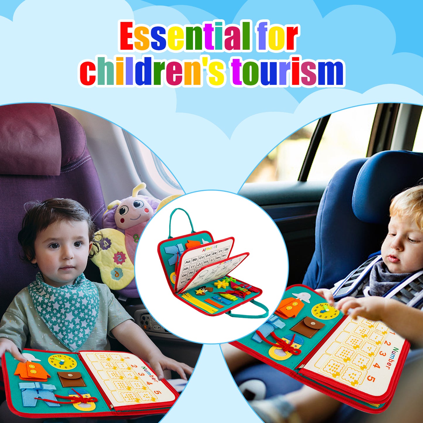 Toddler Busy Board Montessori Toys Busy Book for 1 2 3 4 Year Old Girls Boys Birthday Gifts,Educational Sensory Toys for Preschool Learning Activities,Toddler Baby Kids Airplane Travel Essentials