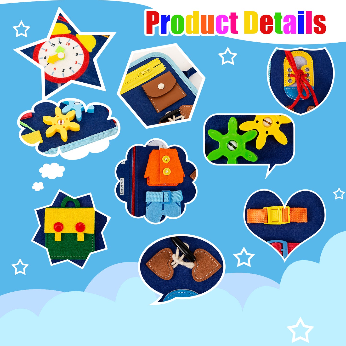 Busy Board for Toddlers,Montessori Toys Busy Book for 1 2 3 4 Year Old Girls & Boys Gifts.Educational Toys Learning Activities Baby Toddler Kids Sensory Travel Essential.Portable Bag+3 Pack Clear Bag