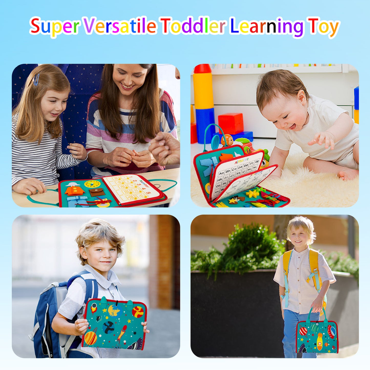 Toddler Busy Board Montessori Toys Busy Book for 1 2 3 4 Year Old Girls Boys Birthday Gifts,Educational Sensory Toys for Preschool Learning Activities,Toddler Baby Kids Airplane Travel Essentials