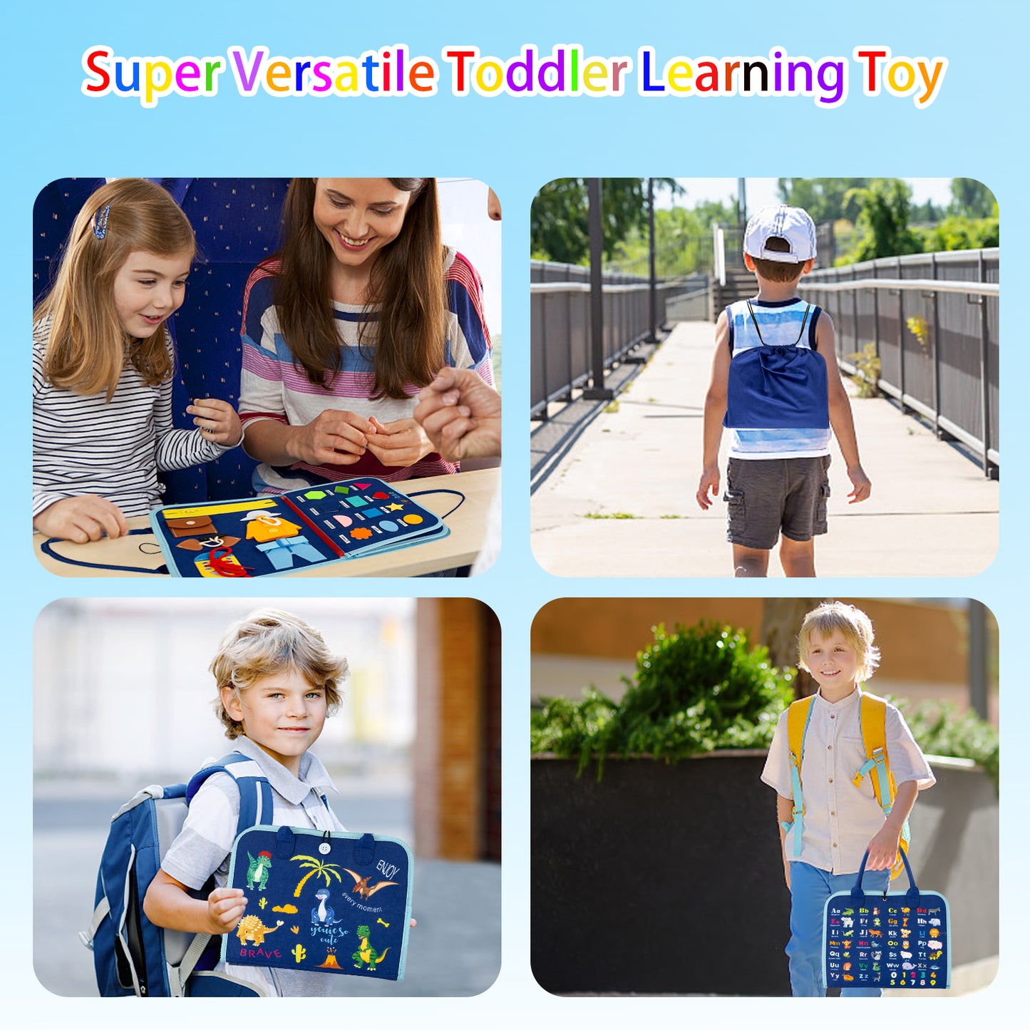 Busy Board for Toddlers,Montessori Toys Busy Book for 1 2 3 4 Year Old Girls & Boys Gifts.Educational Toys Learning Activities Baby Toddler Kids Sensory Travel Essential.Portable Bag+3 Pack Clear Bag