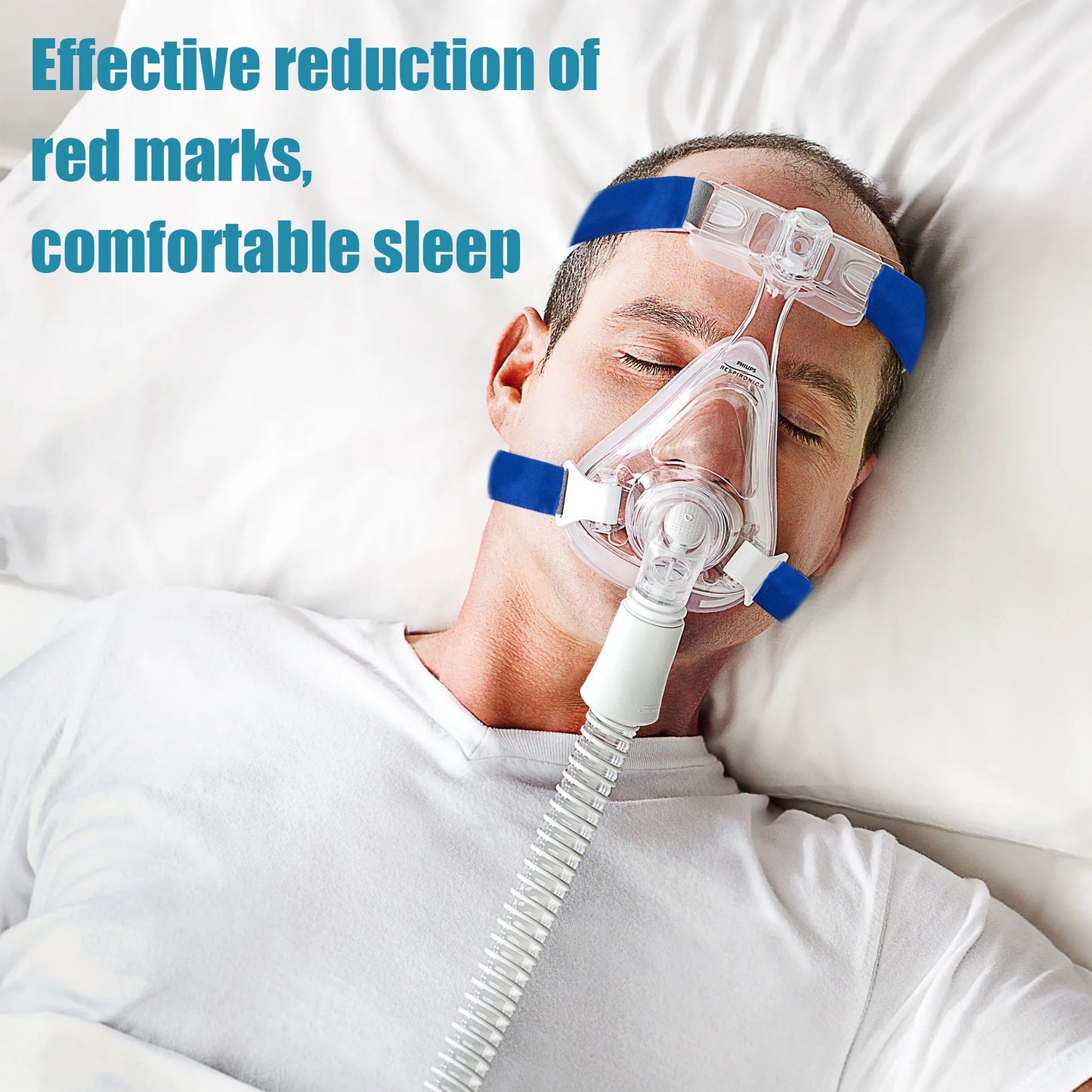 4 件装缎面 CPAP 带套、CPAP 带舒适垫、CPAP 面垫、舒适的 CPAP 耗材 通用且可重复使用的设计，可减少 CPAP 面罩头带 红色标记（蓝色）