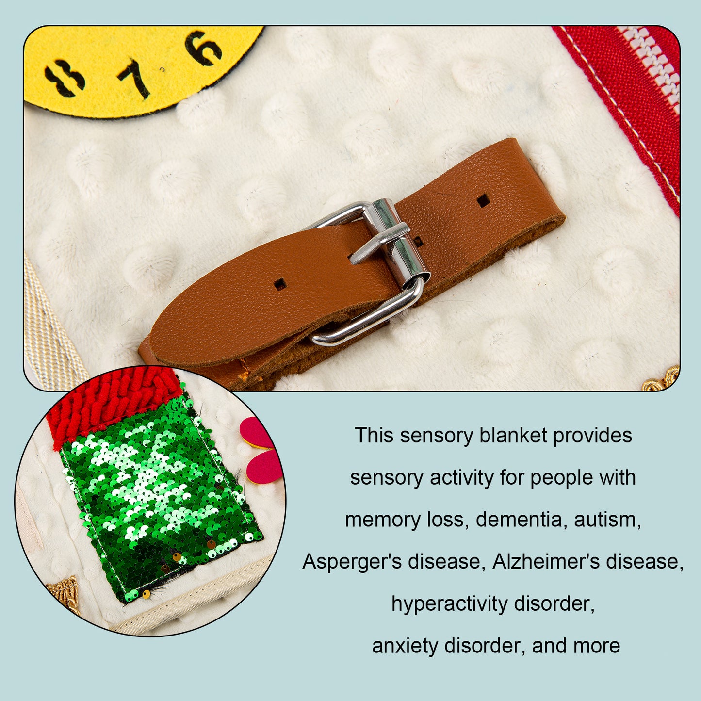 Fidget Blanket for Adults with Dementia,Elderly Fidget Toy,Alzheimers Dementia Products for Elderly,Dementia Activities for Seniors,Memory Games Keeping Busy,Anxiety Relief Sensory Toy for Autistic