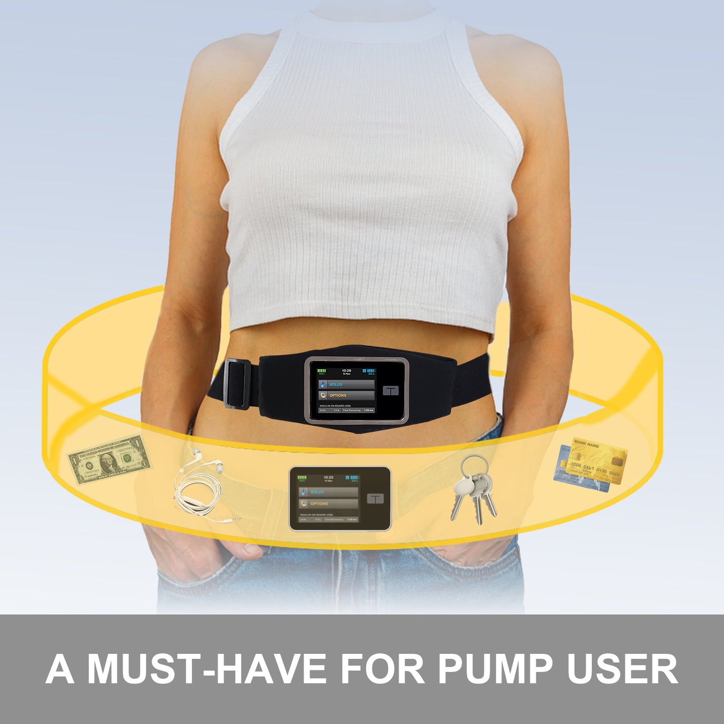 Insulin Pump Belt, Insulin Pump Holder Compatible with Tandem t:Slim/t:Slim X2, Running Waist Belts for Women Men, Diabetic Waist Pack for Storing Insulin Pens,Needles,Diabetes Supplies During Sports