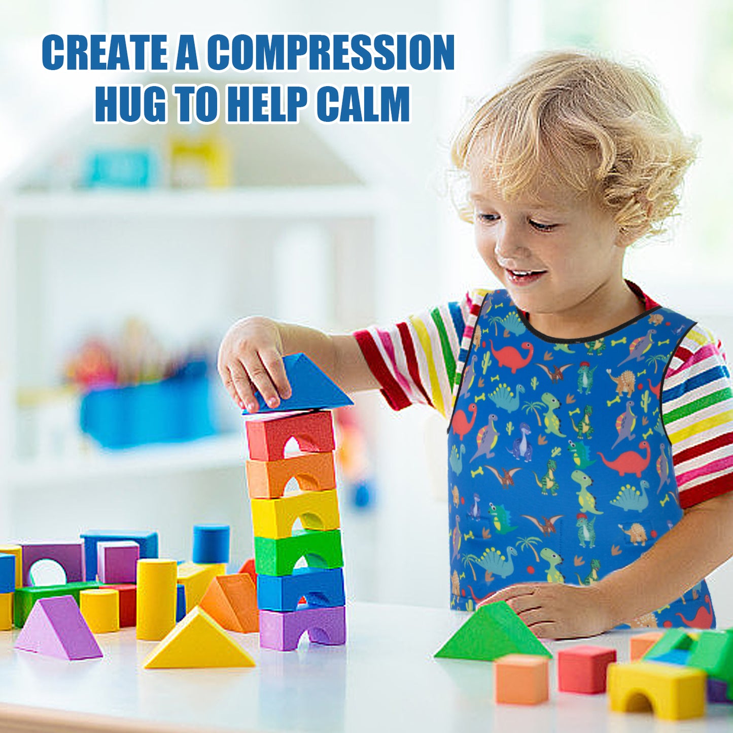 Weighted Vest for Kids with Sensory Issues,Weighted Compression Vest for Children with Autism, ADHD, SPD, Sensory Overload,Autism Sensory Products-Not Include Removable Weights, Dinosaur