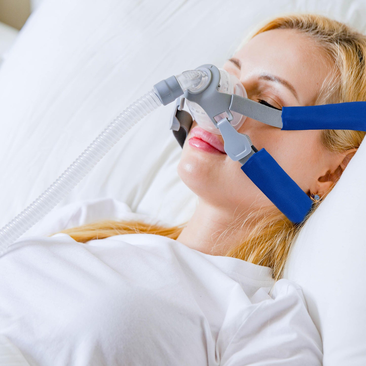 4 件装缎面 CPAP 带套、CPAP 带舒适垫、CPAP 面垫、舒适的 CPAP 耗材 通用且可重复使用的设计，可减少 CPAP 面罩头带 红色标记（蓝色）