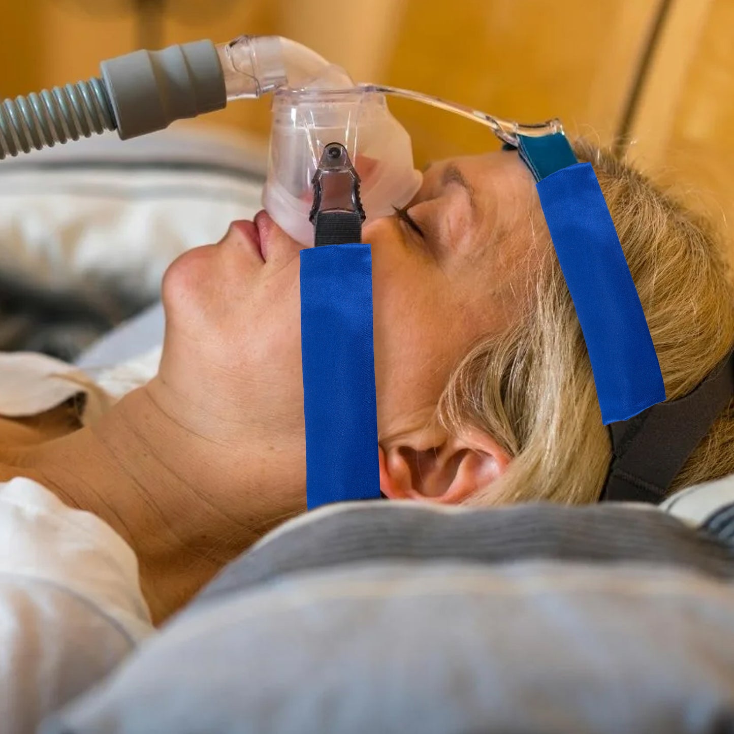 4 件装缎面 CPAP 带套、CPAP 带舒适垫、CPAP 面垫、舒适的 CPAP 耗材 通用且可重复使用的设计，可减少 CPAP 面罩头带 红色标记（蓝色）